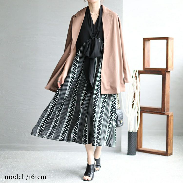 大きいサイズ レディース フロントリボン柄切替えワンピース　jp481 【メール便可】