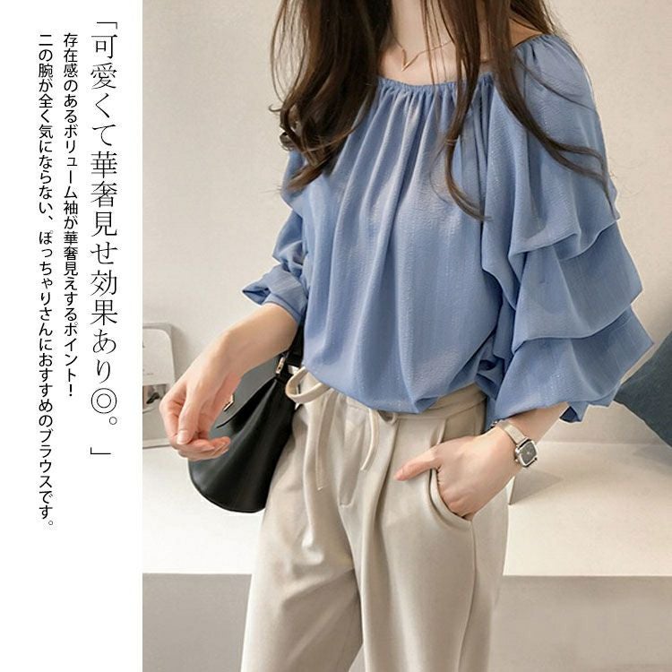 大きいサイズ レディース 楊柳レイヤード袖スクエアネックプルオーバー　goldy-1276 【メール便可】