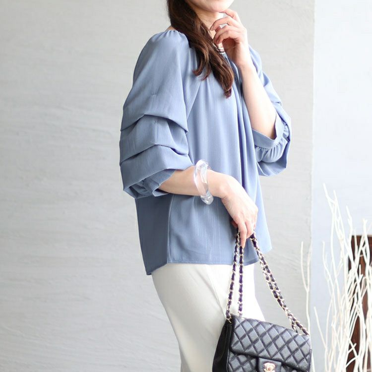 大きいサイズ レディース 楊柳レイヤード袖スクエアネックプルオーバー　goldy-1276 【メール便可】