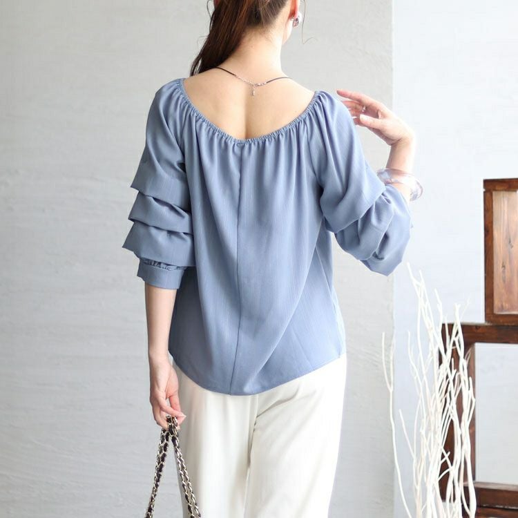 大きいサイズ レディース 楊柳レイヤード袖スクエアネックプルオーバー　goldy-1276 【メール便可】