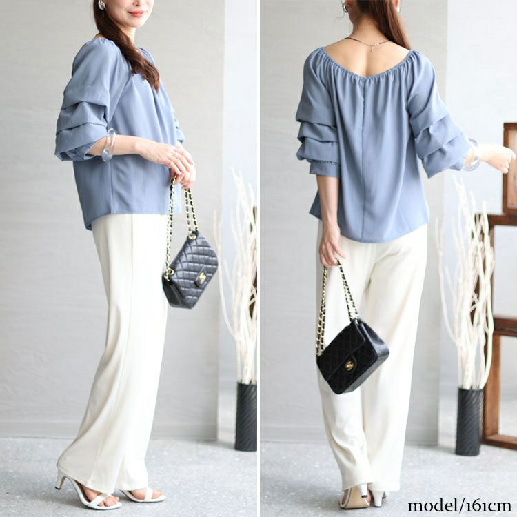 大きいサイズ レディース 楊柳レイヤード袖スクエアネックプルオーバー　goldy-1276 【メール便可】