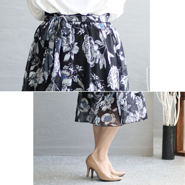 大きいサイズ レディース 花柄シフォンロングスカート　goldy-1262 【メール便可】