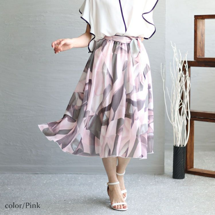 大きいサイズ レディース 花柄シフォンロングスカート　goldy-1262 【メール便可】