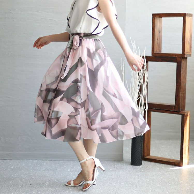 大きいサイズ レディース 花柄シフォンロングスカート goldy-1262