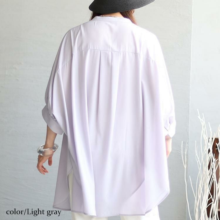 大きいサイズ レディース ビッグロングブラウス　nw-23016 【メール便可】 ライトグレー