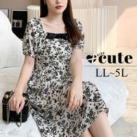 大きいサイズ レディース 胸元リボン花柄ワンピース　goldy-1280 ゆうパケット可