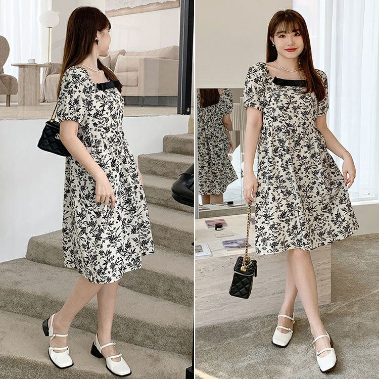 大きいサイズ レディース 胸元リボン花柄ワンピース　goldy-1280 ゆうパケット可