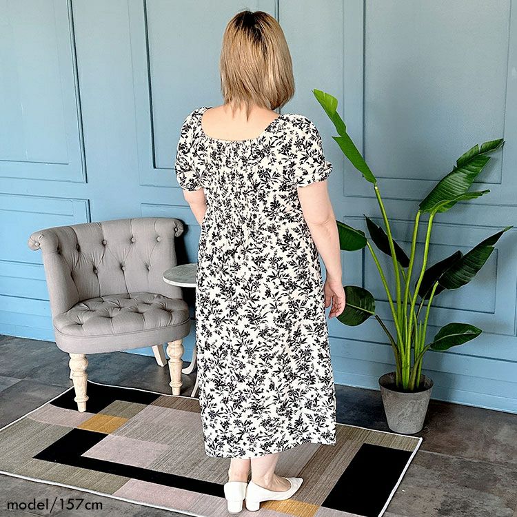 大きいサイズ レディース 胸元リボン花柄ワンピース　goldy-1280 ゆうパケット可