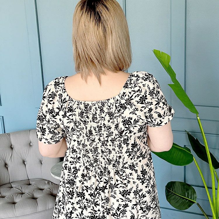 大きいサイズ レディース 胸元リボン花柄ワンピース　goldy-1280 ゆうパケット可