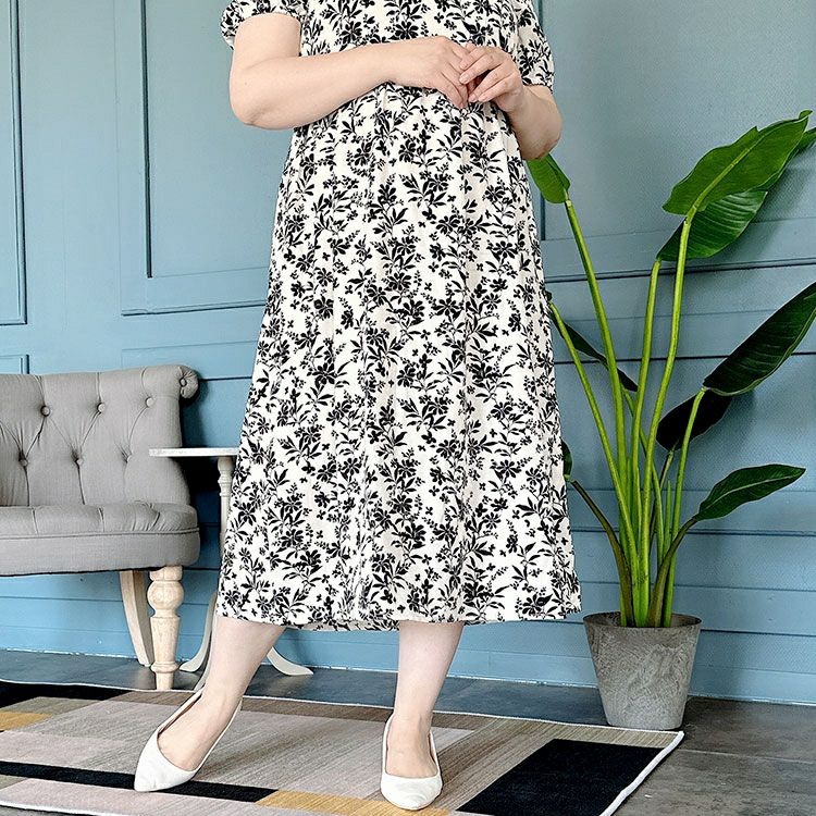 大きいサイズ レディース 胸元リボン花柄ワンピース　goldy-1280 ゆうパケット可