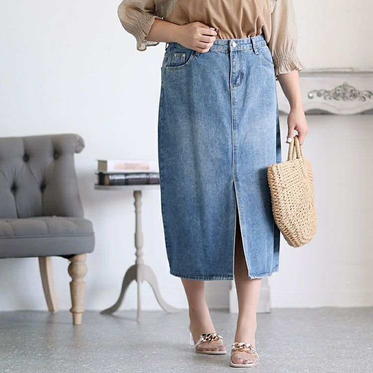 大きいサイズ レディース ストレッチデニムタイトスカート　goldy-1284