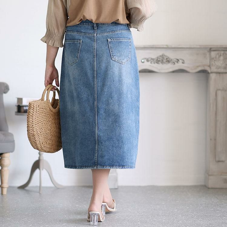 大きいサイズ レディース ストレッチデニムタイトスカート　goldy-1284 ブルー