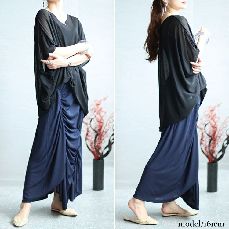 大きいサイズ レディース ランダムシャーリングデザインスカート　sw-0545