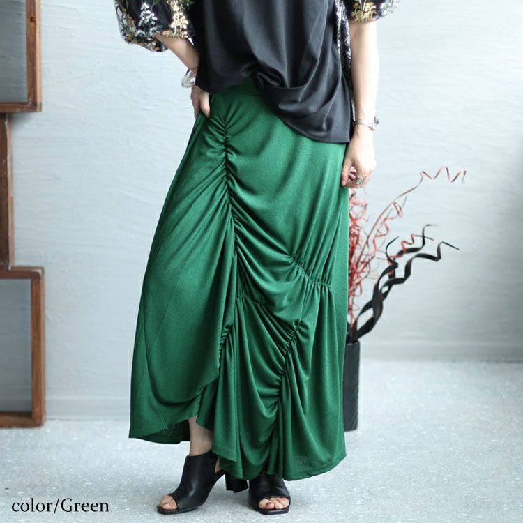 大きいサイズ レディース ランダムシャーリングデザインスカート　sw-0545