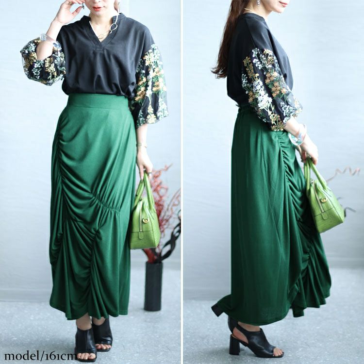 大きいサイズ レディース ランダムシャーリングデザインスカート　sw-0545