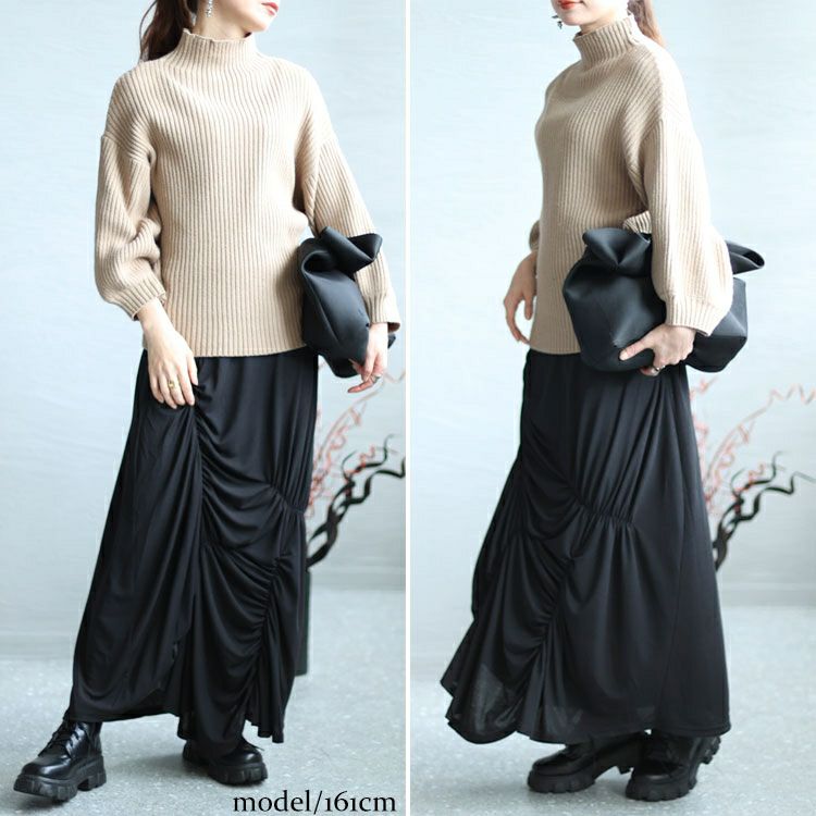 大きいサイズ レディース ランダムシャーリングデザインスカート　sw-0545