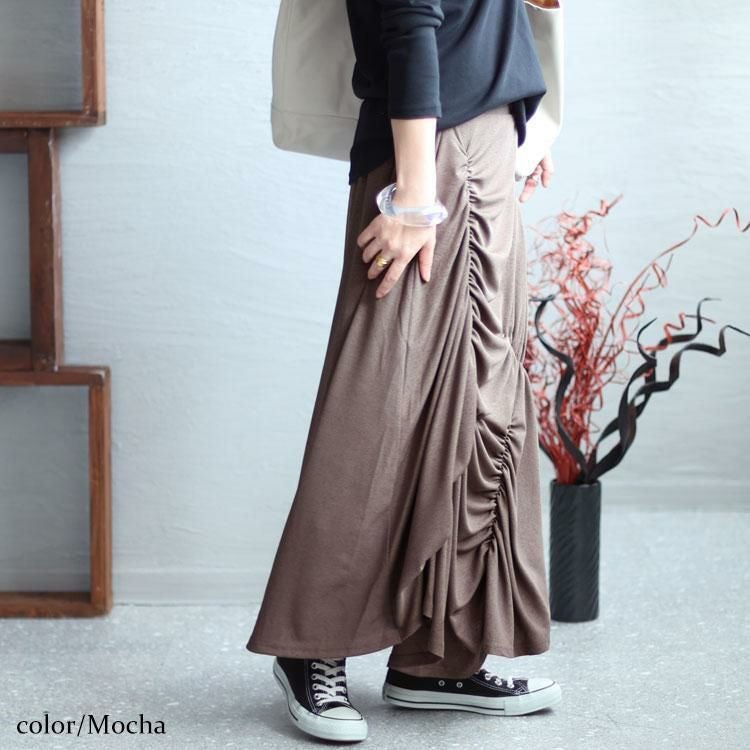 大きいサイズ レディース ランダムシャーリングデザインスカート　sw-0545 モカ