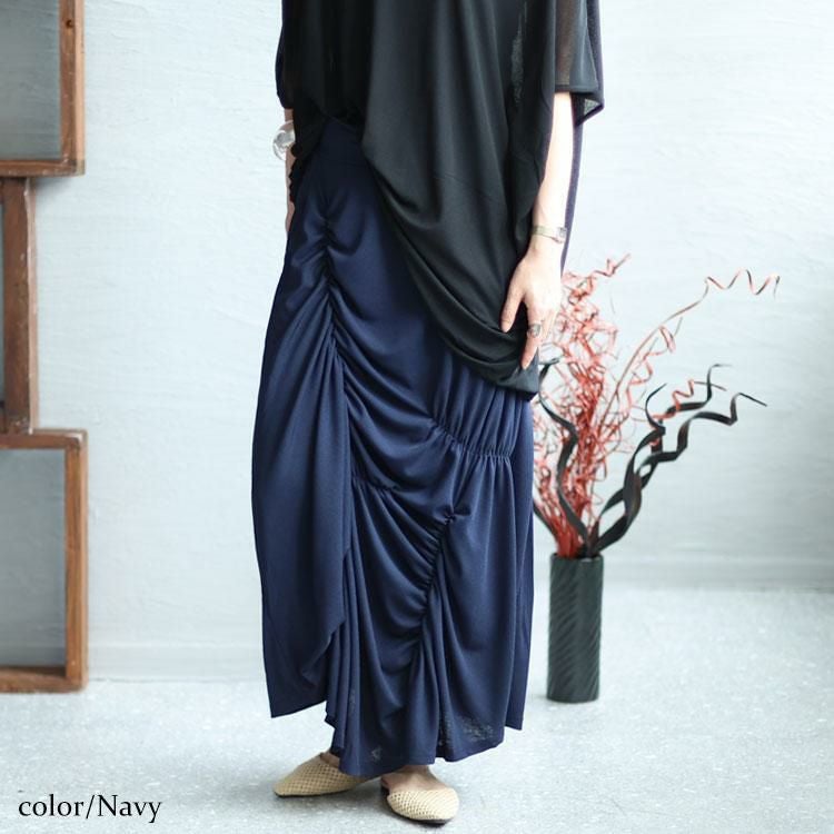 大きいサイズ レディース ランダムシャーリングデザインスカート　sw-0545 ネイビー
