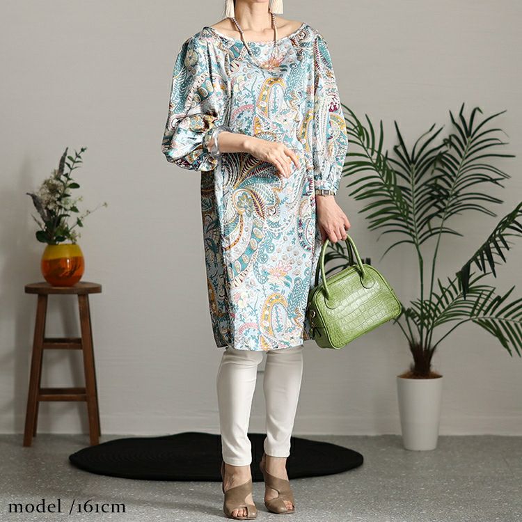 大きいサイズ レディース ペイズリー柄チュニックワンピース　jp470 【メール便可】
