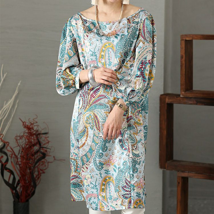 大きいサイズ レディース ペイズリー柄チュニックワンピース　jp470 【メール便可】