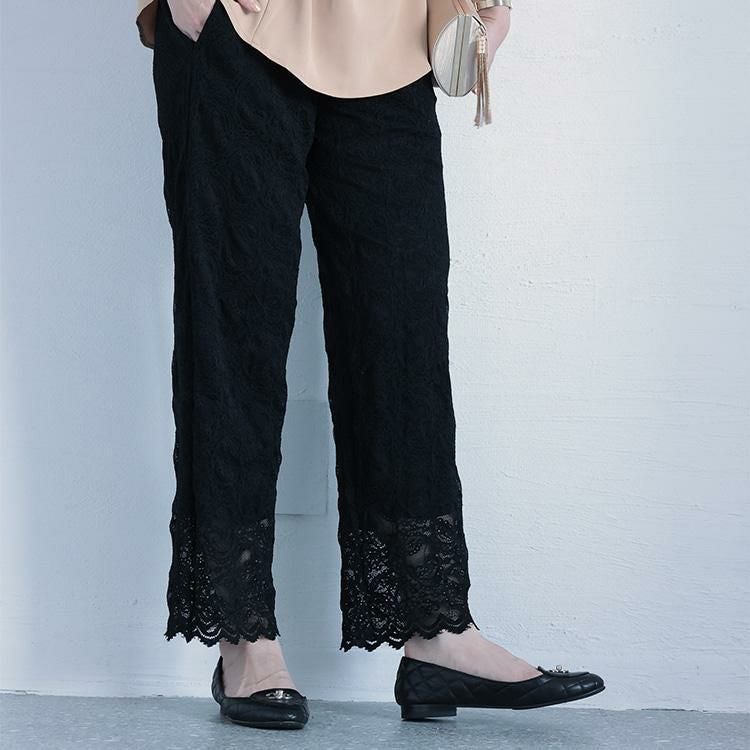 大きいサイズ レディース 2wayレースパンツ　jp477 ブラック
