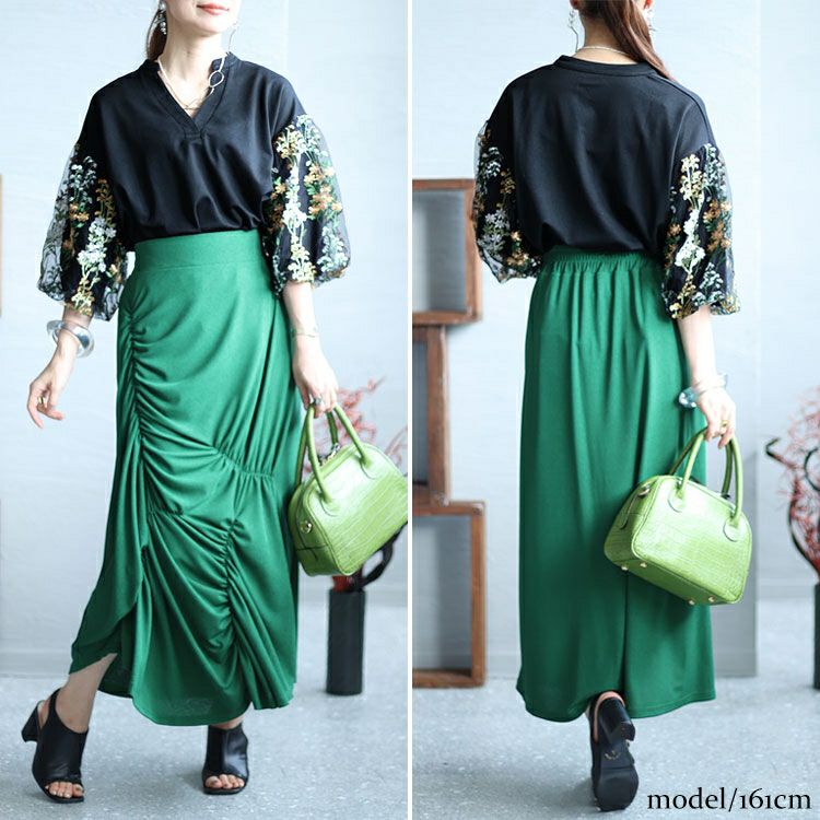 大きいサイズ レディース 刺繍ボリューム袖トップス　gold928 【メール便可】