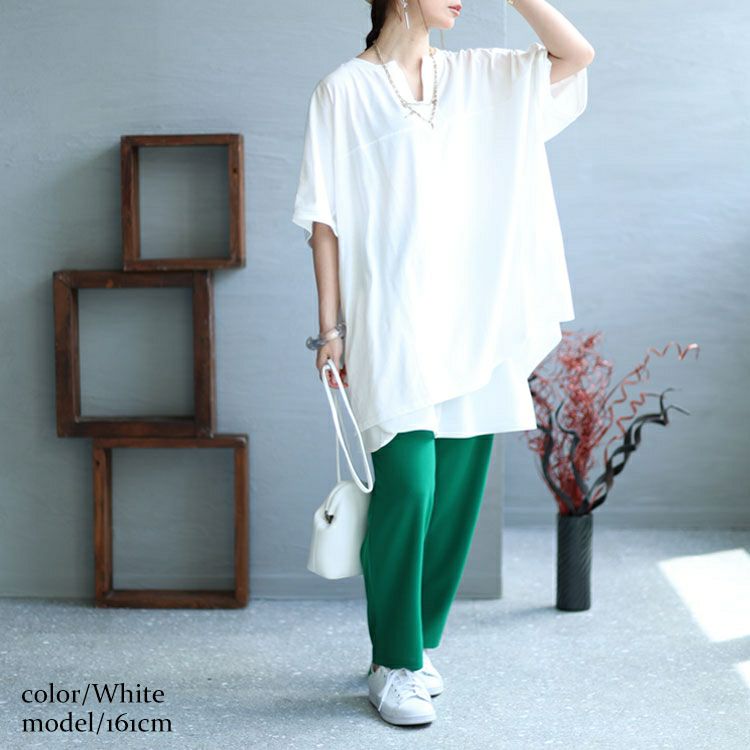 大きいサイズ レディース キーネックコクーンチュニック　bai-0137