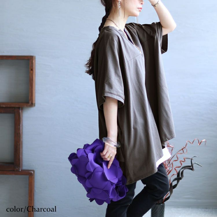 大きいサイズ レディース キーネックコクーンチュニック　bai-0137