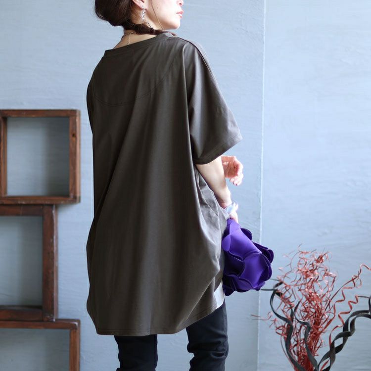 大きいサイズ レディース キーネックコクーンチュニック　bai-0137