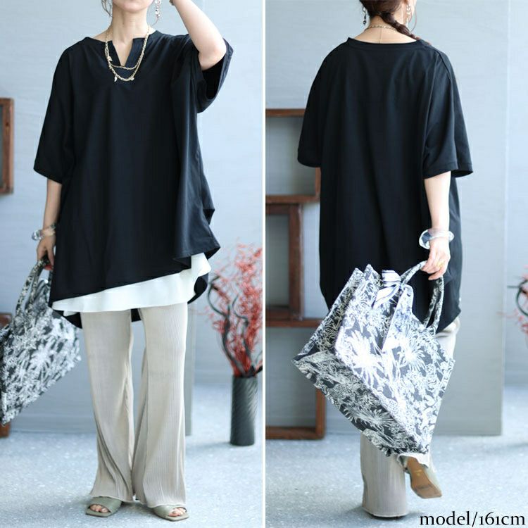 大きいサイズ レディース キーネックコクーンチュニック　bai-0137