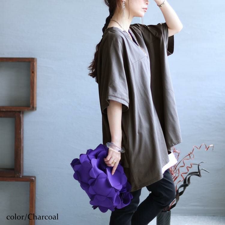 大きいサイズ レディース キーネックコクーンチュニック　bai-0137 チャコール