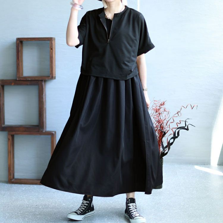 大きいサイズ レディース ハーフZIPトップス＆ノースリーブワンピース2点セット　sw-0547