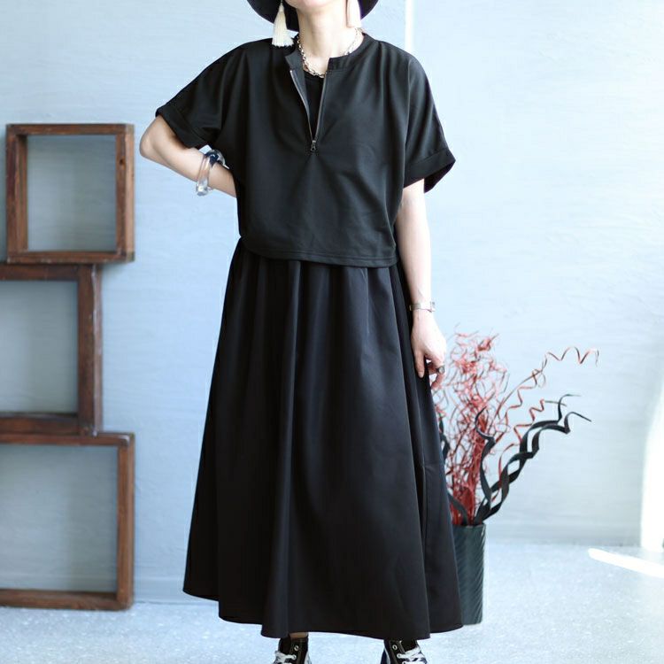 大きいサイズ レディース ハーフZIPトップス＆ノースリーブワンピース2点セット　sw-0547