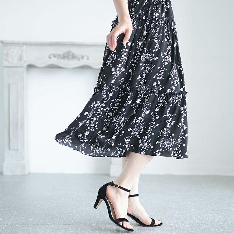 大きいサイズ レディース 花柄切替えティアードワンピース　goldy-1298