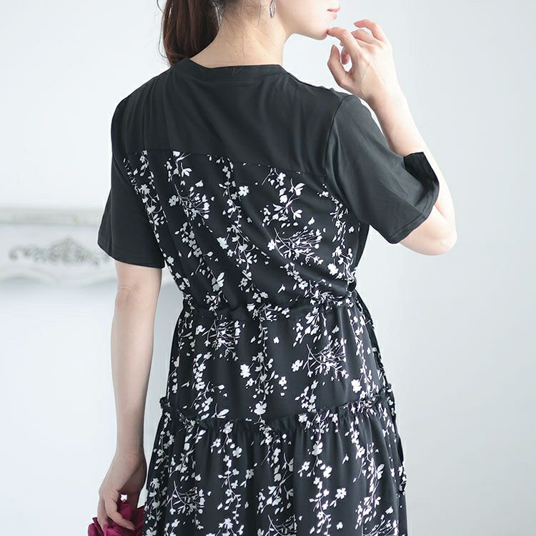 大きいサイズ レディース 花柄切替えティアードワンピース　goldy-1298