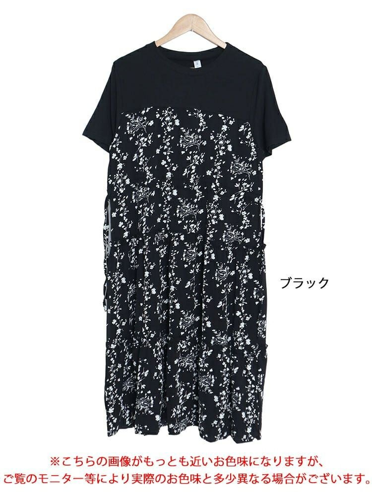 大きいサイズ レディース 花柄切替えティアードワンピース　goldy-1298