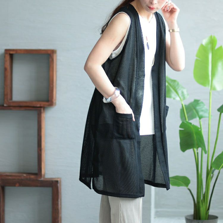 大きいサイズ レディース ポケット付き畦編みジレ　cast-5534029 【メール便可】