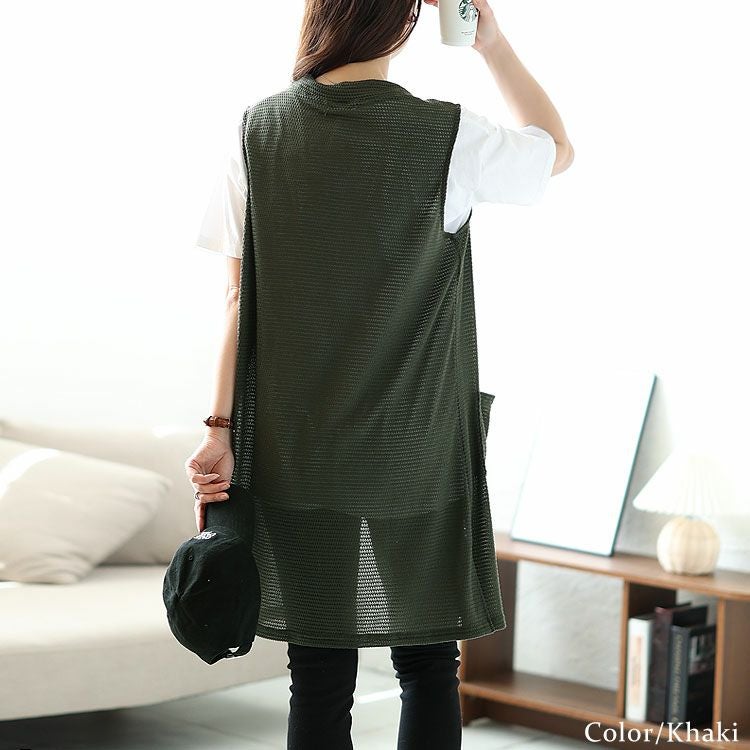 大きいサイズ レディース ポケット付き畦編みジレ　cast-5534029 【メール便可】