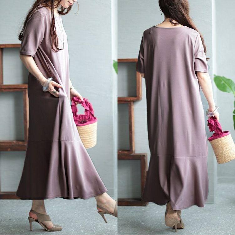 大きいサイズ レディース ワッフルカットソーマーメイドワンピース　maru-6672