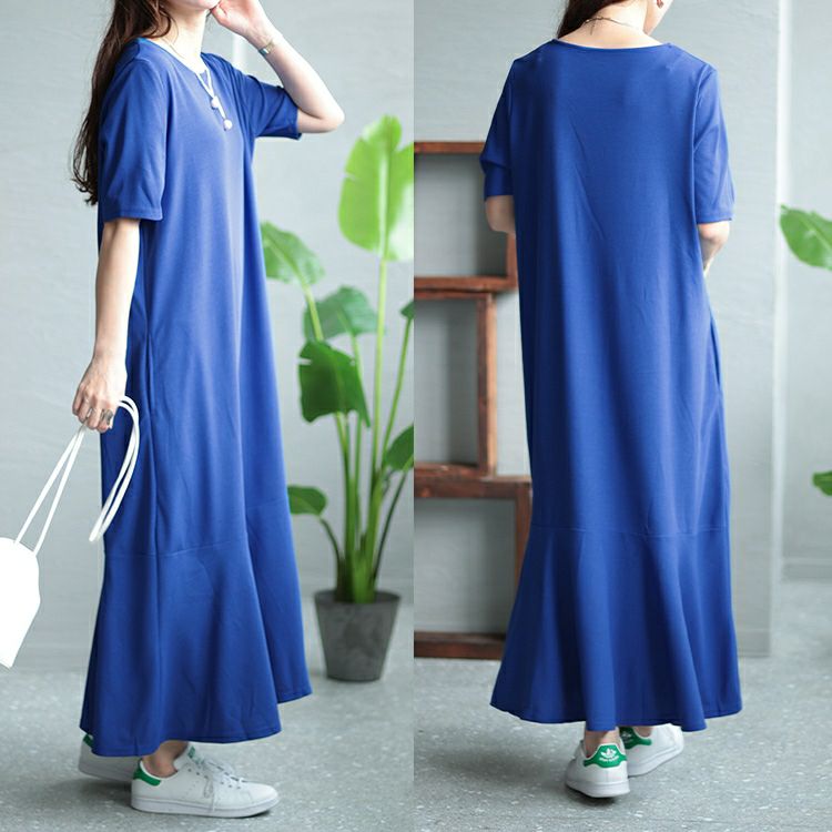 大きいサイズ レディース ワッフルカットソーマーメイドワンピース　maru-6672