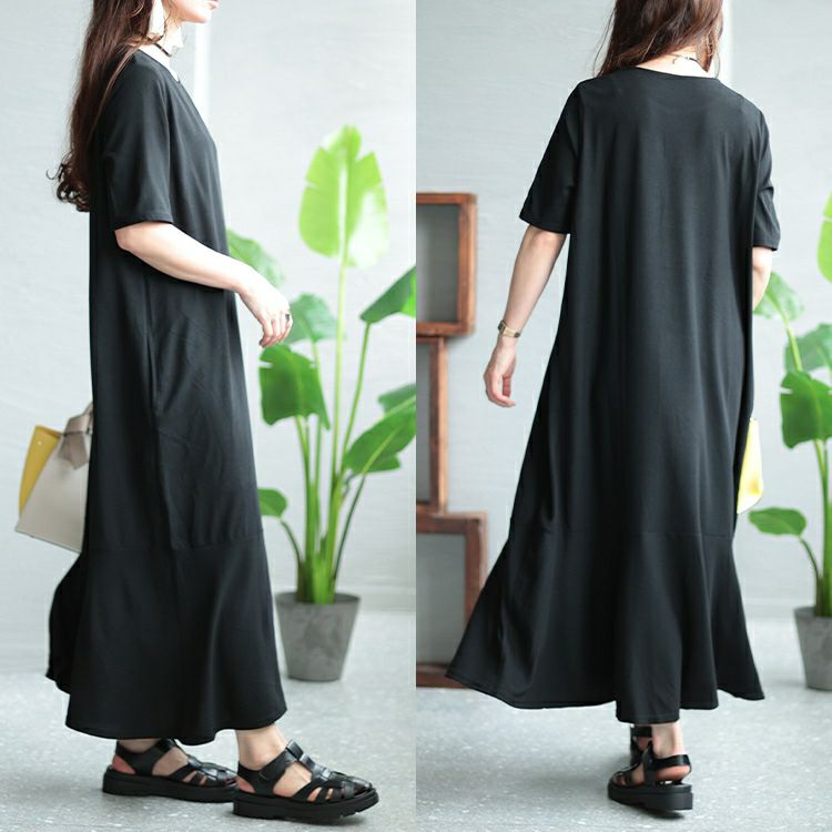 大きいサイズ レディース ワッフルカットソーマーメイドワンピース　maru-6672