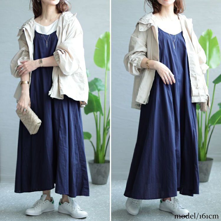 大きいサイズ レディース シャドーストライプ柄キャミワンピース　nw-23018