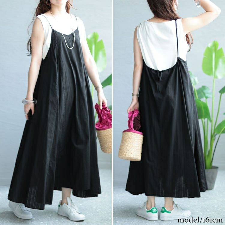 大きいサイズ レディース シャドーストライプ柄キャミワンピース　nw-23018