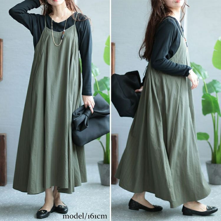 大きいサイズ レディース シャドーストライプ柄キャミワンピース　nw-23018