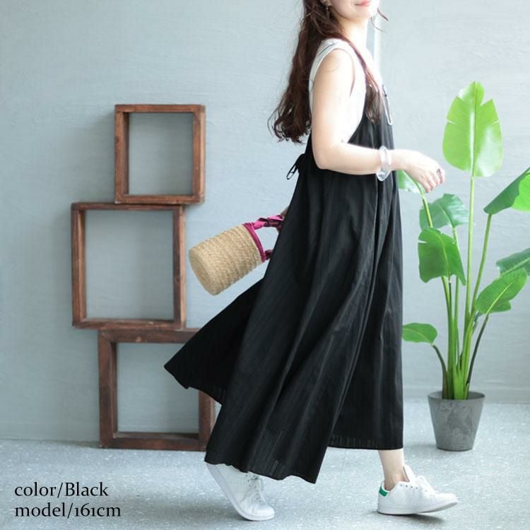 大きいサイズ レディース シャドーストライプ柄キャミワンピース　nw-23018 ブラック