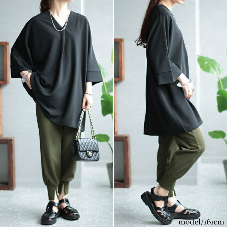 大きいサイズ レディース Vネックタックチュニック　nw-23020