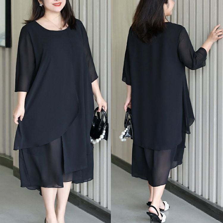 大きいサイズ レディース シフォン半袖ワンピース　goldy-1332 【メール便可】