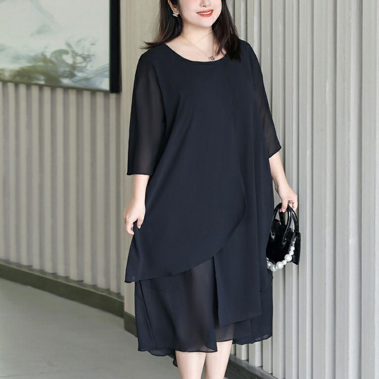 大きいサイズ レディース シフォン半袖ワンピース　goldy-1332 【メール便可】