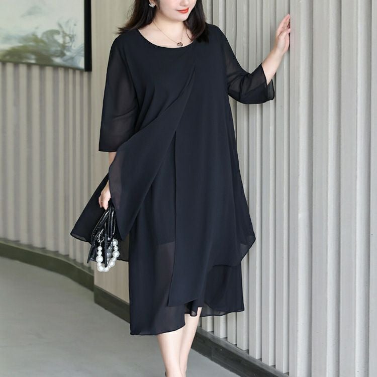 大きいサイズ レディース シフォン半袖ワンピース　goldy-1332 【メール便可】