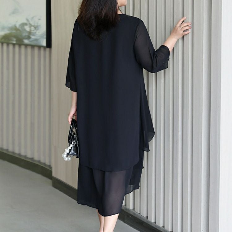 大きいサイズ レディース シフォン半袖ワンピース　goldy-1332 【メール便可】